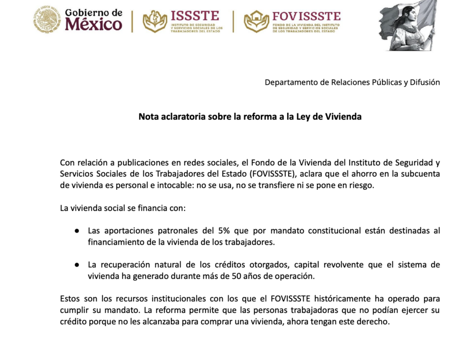 El FOVISSSTE aclara el tema del ahorro de la Subcuenta de Vivienda.| Foto: FOVISSSTE