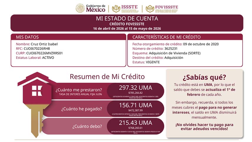 ¿Ya te enteraste? FOVISSSTE estrena nuevo estado de cuenta